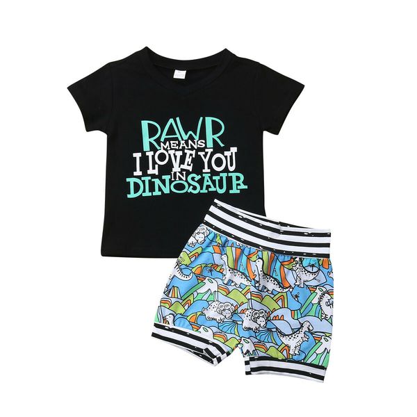 

toddler baby boy 2pcs clothes dinosaur print short sleeve t-shirts shorts outfits kids clothes 0-4y, White
