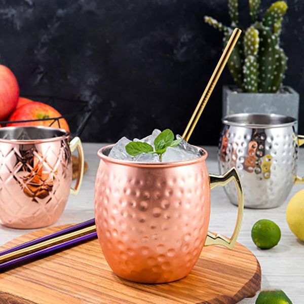 

mugs 550ml 18 ounces moscow mule mug stainless steel hammered copper plated beer coffee cup cocktail water cups bar drinkware tools