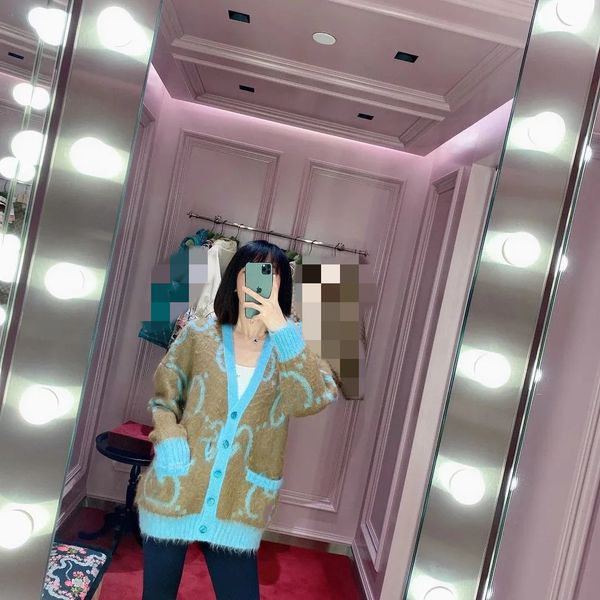 

new sweater loose retro lazy straight blue cardigan women's furry mohair sweater coat early winter, White;black