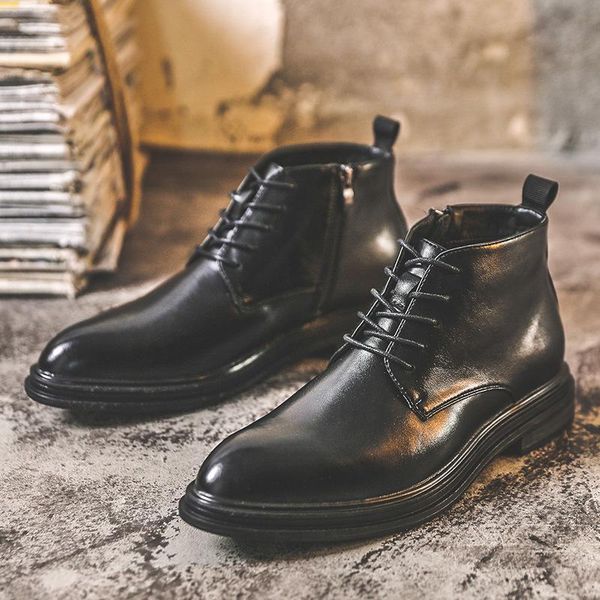 

boots mens casual business office formal dress shoes genuine leather black gentleman ankle boot lace-up short botas hombre male
