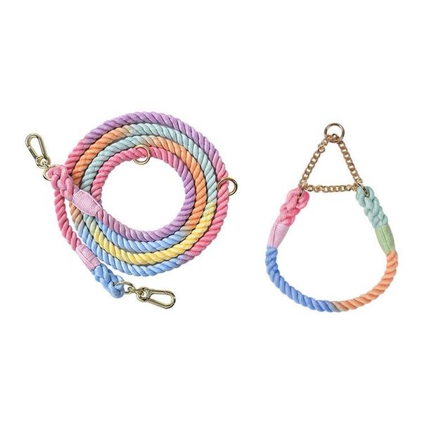 

dog collars & leashes gradient color half pinch dogs rope strap pet outdoor walking training long traction