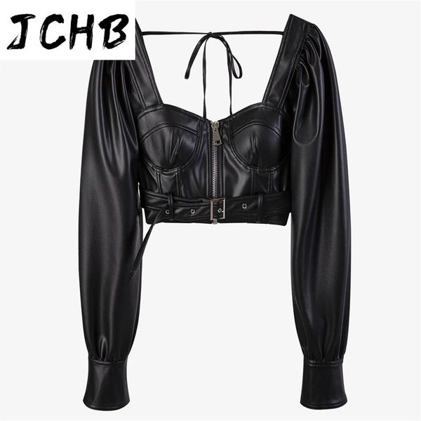

jchb 2021 new spring and summer fashion casual square collar long sleeve front zipper waist jacket tide women sh453, Black;brown