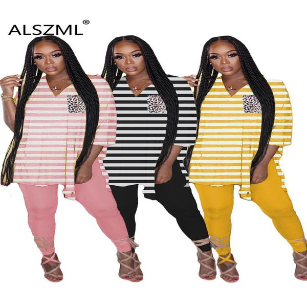 

women's tracksuits fashion v neck short sleeve stripe and pants 2 pieces set casual lady high street outfits, Gray