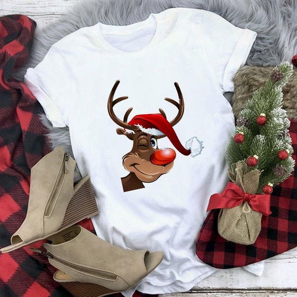 

new fashion christmas deer design t shirts women cute animal print t-shirt harajuku kawaii christmas tshirt brand, White