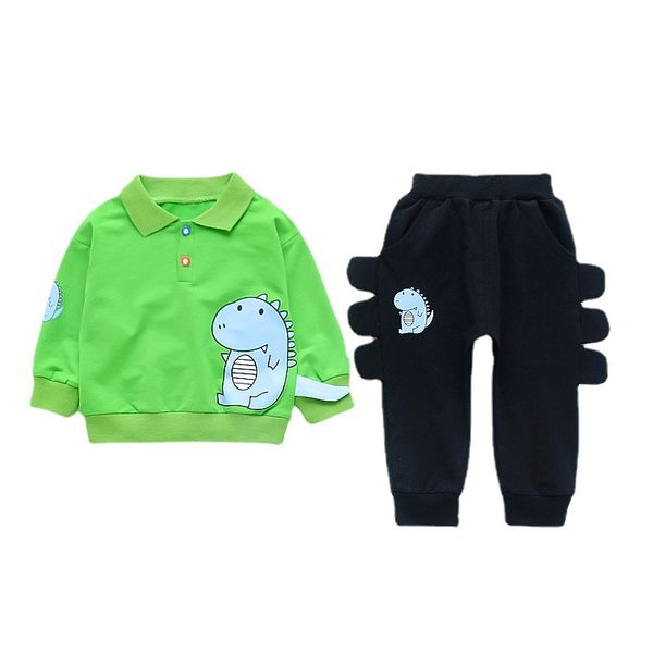

children clothing sets for girls boys long-sleeved childrens clothing cute dinosaur polo shirt suit cartoon kids clothing, White