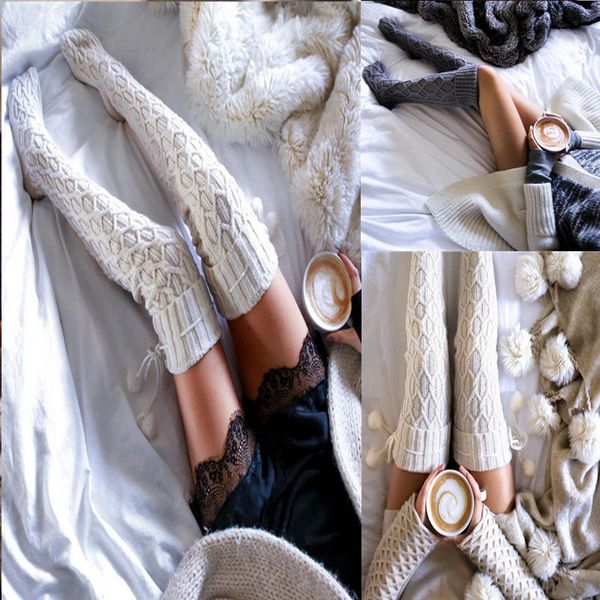 

stockings women cable knit cotton extra long boot over knee thigh high girls stockings, Red;black