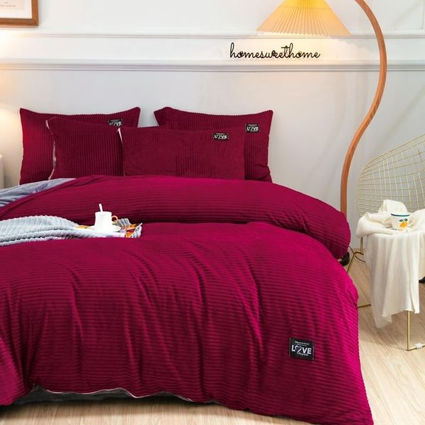 

bedding sets 3/4pcs soft warm flannel set stripe jacquard duvet cover bed sheet pillowcase witner bedclothes comforter