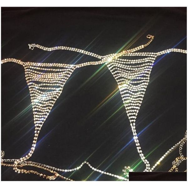 

full rhinestone layer tassel thong chain body chain for women iced out crystal underwear pan jllphr bdesybag, Silver