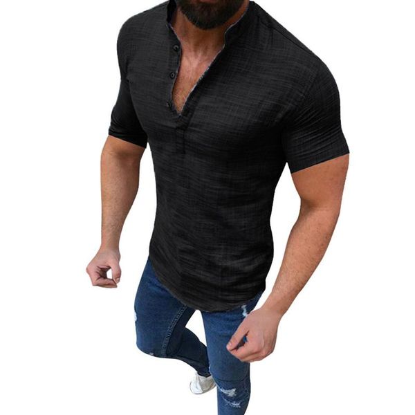 

newly men short sleeve solid color loose shirt breathable tee for summer party vk-ing, White;black