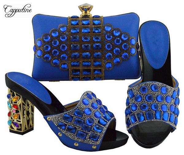

dress shoes fashionable royal blue high heel sandal and handbag set nice matching for party fgt003, Black