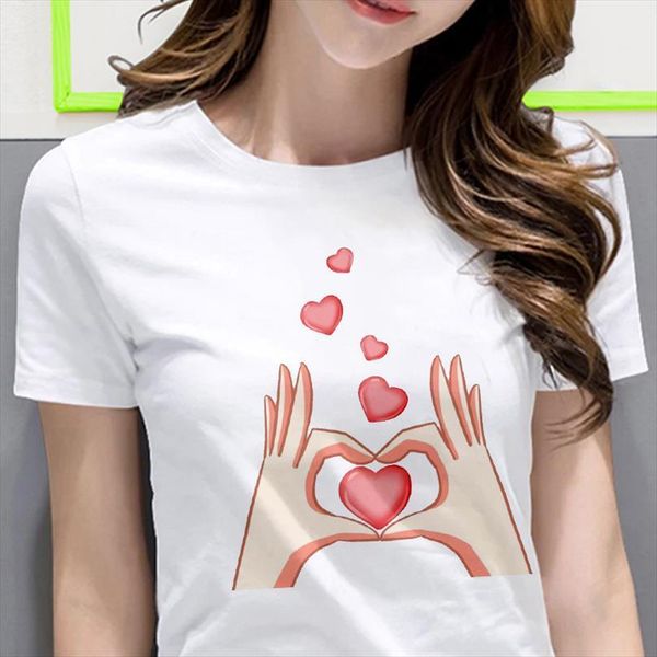 

and women summer cute men than womens heart gesture printed vogue female short sleeve white lady casual top, White;black