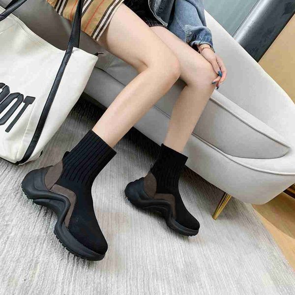 

women designer boots pvc wool stitching leather elastic short lady ankle booties slip-on winter, Black