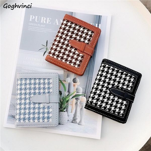 

card holders houndstooth short credit id vintage simple hasp money coin organizer storage mini wallets students casual case chic, Brown;gray