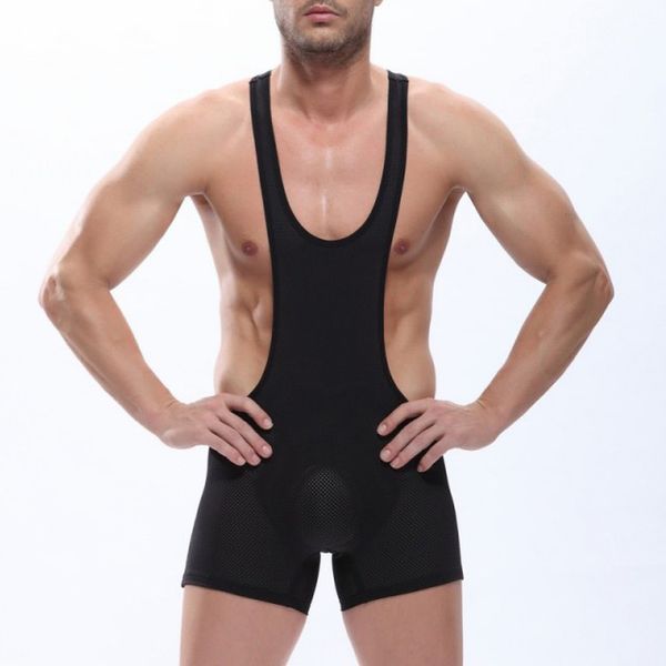 

mens bodysuits u-convex pouch one-piece boxer shorts jumpsuits hanging neck gay underwear club party undershirts, White;black