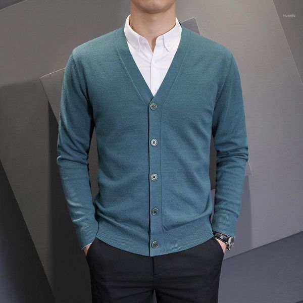 

men's sweaters men 2021 autumn winter fashion v-neck cardigan jackets male solid color sweater coats business casual knit overcoats o16, White;black