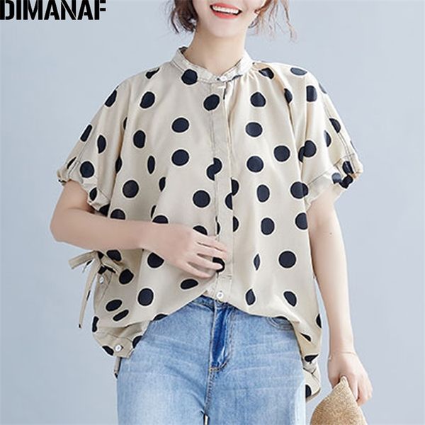 

plus size women blouse shirt beach style summer casual lady tunic print polka dot loose female clothes 6xl 210531, White