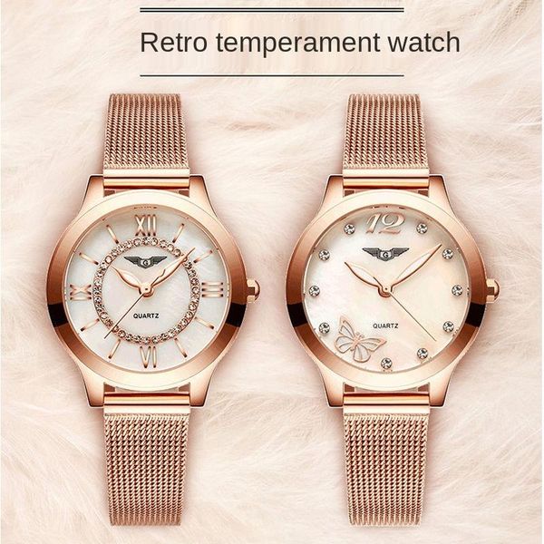

wristwatches guanqin women's watch ultra-thin waterproof luminous fashion mesh quartz korean style simple and casual, Slivery;brown