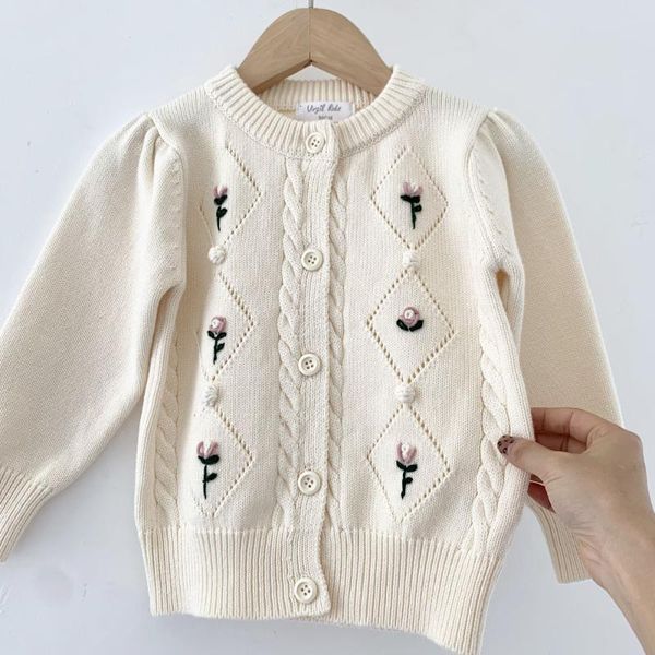 

pullover winter baby girls cardigan beige blue hand made smocked clothing