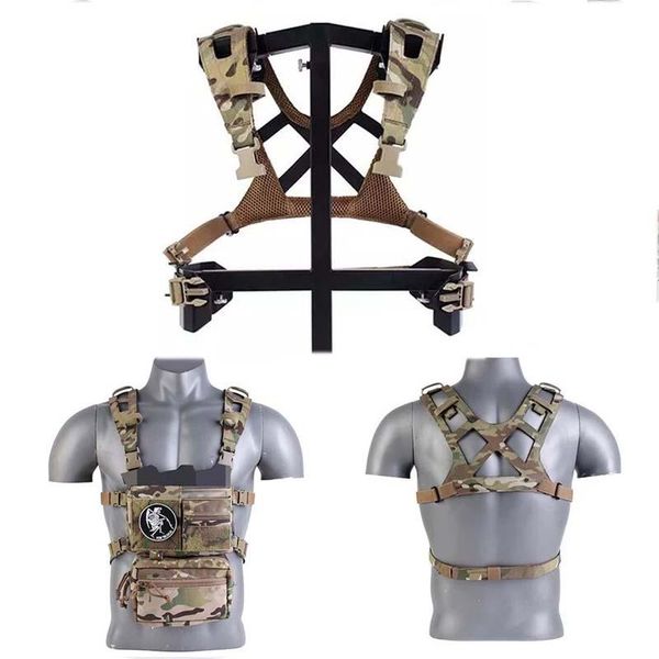 

outdoor tactical 3 d3crm tactical chest strap laser cutting chest rig vest equipment, Camo;black
