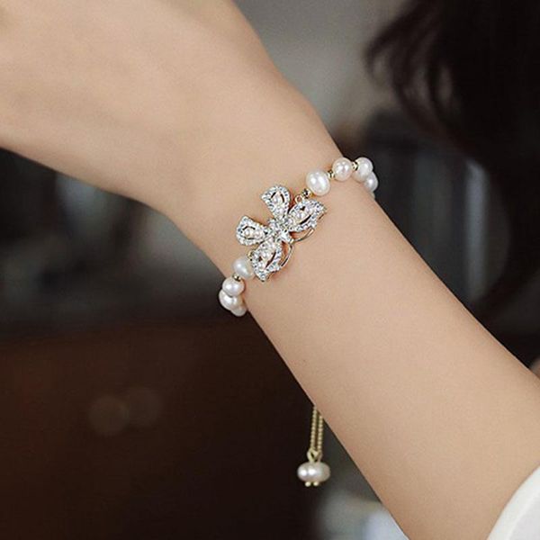 

bangle korean fashion bracelet for women 2021 trend diamond pearl bow design sense jewelry accessories gift sy0149, Black