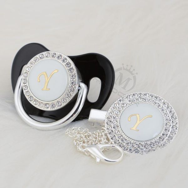 

pacifiers# miyocar gold rhineston name initial letter y elegant silver bling pacifier and clip bpa dummy sgs pass ly-1