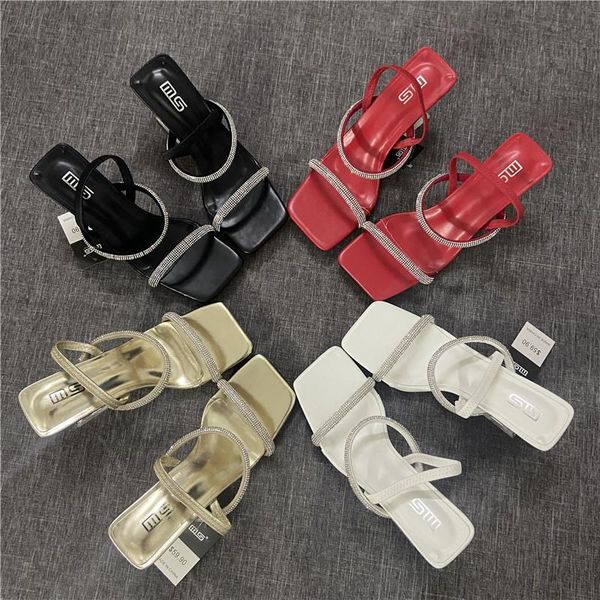 

dress shoes clear heels female sandal 2021 women's square toe mary jane large size ladies summer girls elastic band block rhinesto, Black