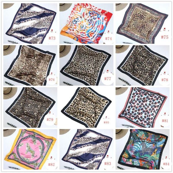 

scarves 2 pcs/ pack women summer zebra snake leopard foulard scarf checked satin neck girls floral printed silk square, Blue;gray