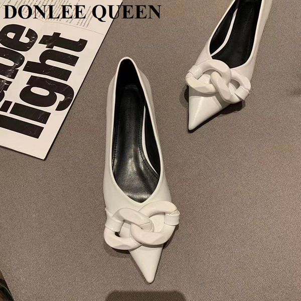 

2021 spring shoes women pointed toe flat casual loafers brand design chain ballet female ballerina candy color zapatillas mujer, Black