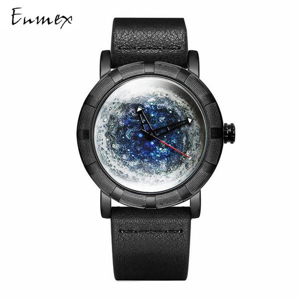 

wristwatches 2021 enmex creative style cool wristwatch dark matter concept with leather strap 5atm waterproof stylish quartz watch, Slivery;brown