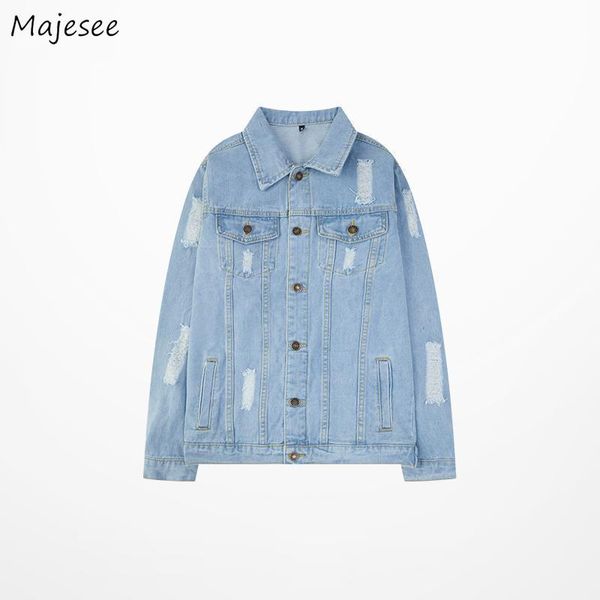 

men jackets holes turn-down collar vintage ripped casual outwear mens denim coats korean style fashion spring new harajuku retro, Black;brown