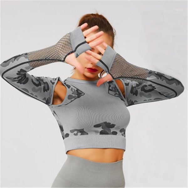 

yoga outfits women fitness sportswear mesh active wear long sleeve sports workout shirt running jogging athletic clothes women1, White;red
