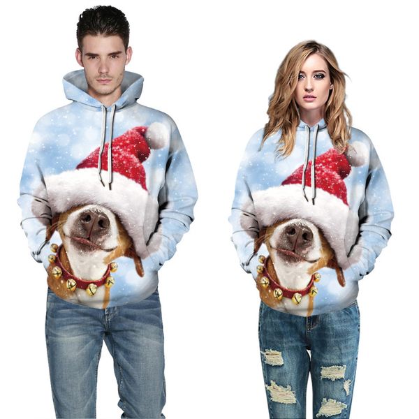 

2021 christmas new tree light digital print hooded sweater couple fashion loose fall winter long sleeve, Black