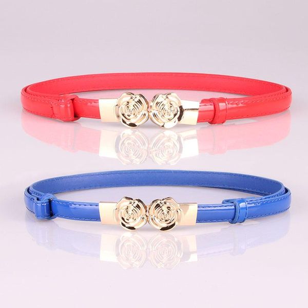 

belts 2021 fashion women lady vintage rose flower-shaped double buckle metal leather waist belt waistband, Black;brown