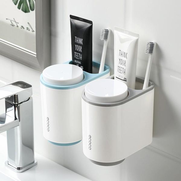 

toothpaste dispenser dust-proof lovers toothbrush holder with cups no nail wall stand shelf bathroom accessories sets
