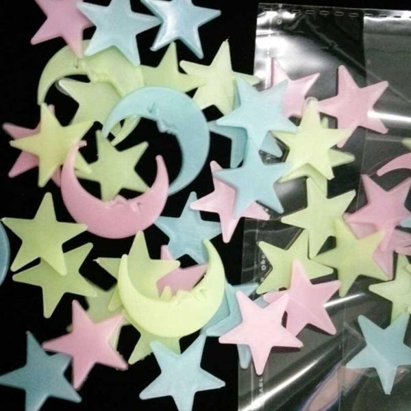 

novelty items 100pcs star and moon energy storage fluorescent glow in the dark christmas kids bedroom wall stickers baby rooms home decor