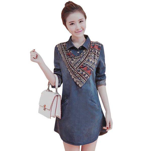 

casual dresses 2021 summer women plus size denim dress was slim fat mm stitching female fashion long sleeves jeans vestidos wz478, Black;gray