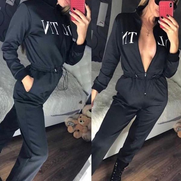 

women's jumpsuits & rompers body real polyester casual regular solid bodysuit women jumpsuit overall female 2021 zipper trousers woman, Black;white
