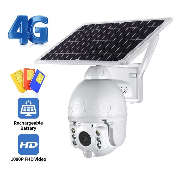 Shiwojia 4G / Wi-Fi baixa potência câmera solar 1080p HD de dois vias de áudio de áudio alarm solar painel solar ao ar livre câmera impermeável - WiFi
