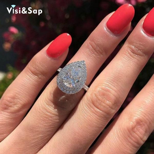 

wedding rings visisap ol pear shaped water drop zircon women ring big full stone for fashion jewelry b2767, Slivery;golden