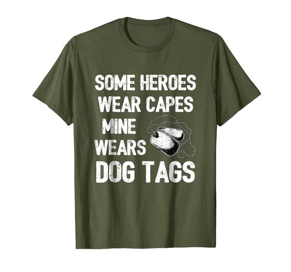 

military family shirt my hero wears dog tags proud gift tee, White;black
