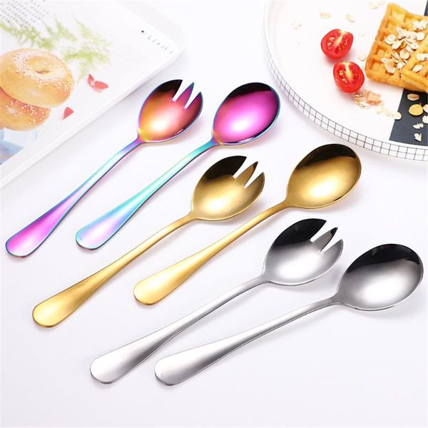 

2pcs salad spoon and fork stainless steel cutlery set salad serving spoon flatware kitchen dining bar unique spoons kitchenware