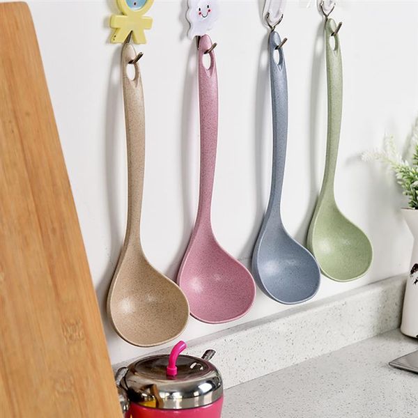 

spoons kitchen ladle fashion wheat straw rice long handle soup spoon meal dinner scoops cooking tableware home supplies