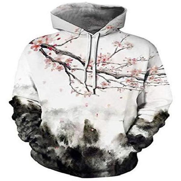 

men's hoodies & sweatshirts 3d pattern novel pullover hoodie style poetic full of water pictures casual fashion round neck, Black