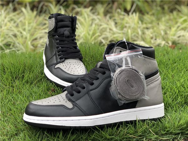 

genuine jumpman 1 men's basketball shoes black grey shadow color men's sports shoelaces shoebox full size 41--47.5