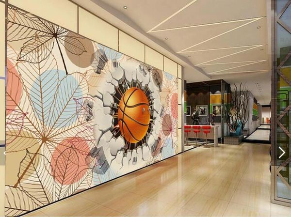 

wallpapers large custom mural wallpaper 3d creative basketball leaf living room tv background murals wall the mall art painting
