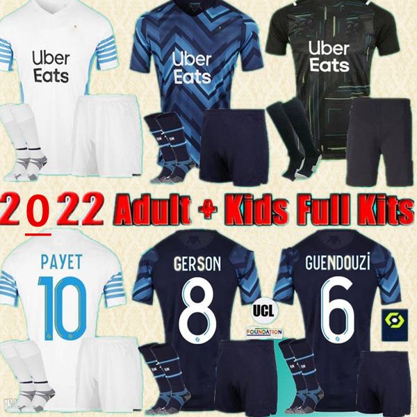 

men+kids kit 21 22 marseille soccer jersey olympique de 20-21 om maillot foot thauvin benedetto kamara payet gerson guendouzi, Black