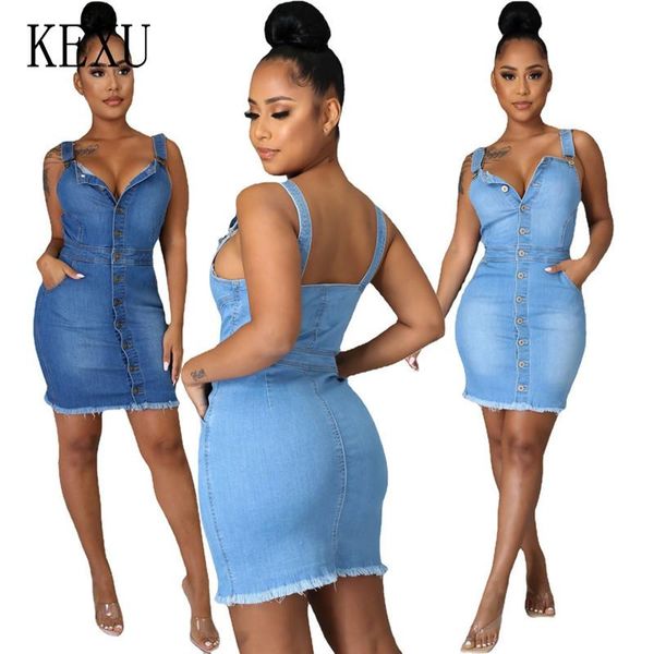 

casual dresses kexu cowboy mini bodycon spaghetti strap sleeveless single breasted pockets off shoulder backless streetwear, Black;gray