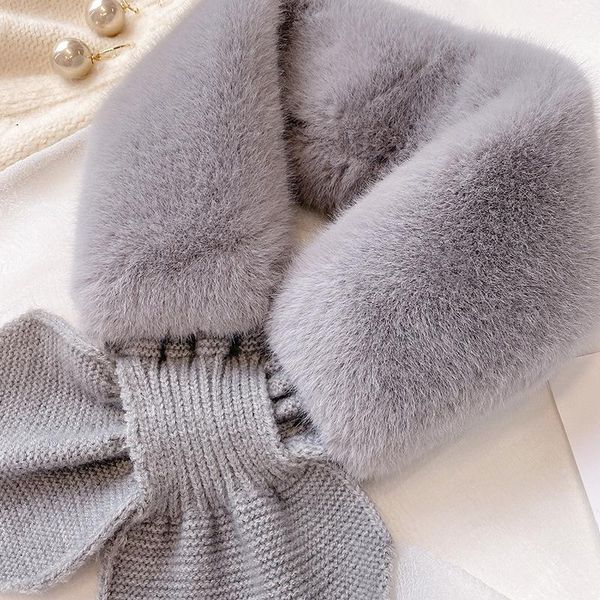 

scarves fashion fur and knitted scarf soft warm woolen women winter neckerchief girl cute solid ladies, Blue;gray