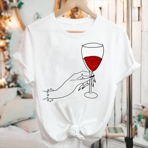 

graphic short sleeve wine womens t shirt happy time clothing cartoon summer fashion print female clothes tees, White