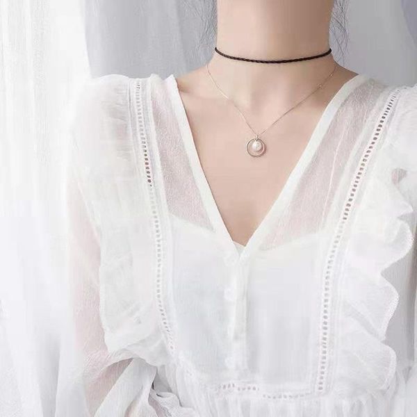 

pendant necklaces necklace 2021 geometric circle pearl for women temperament clavicle chains luxury jewelry gift, Silver